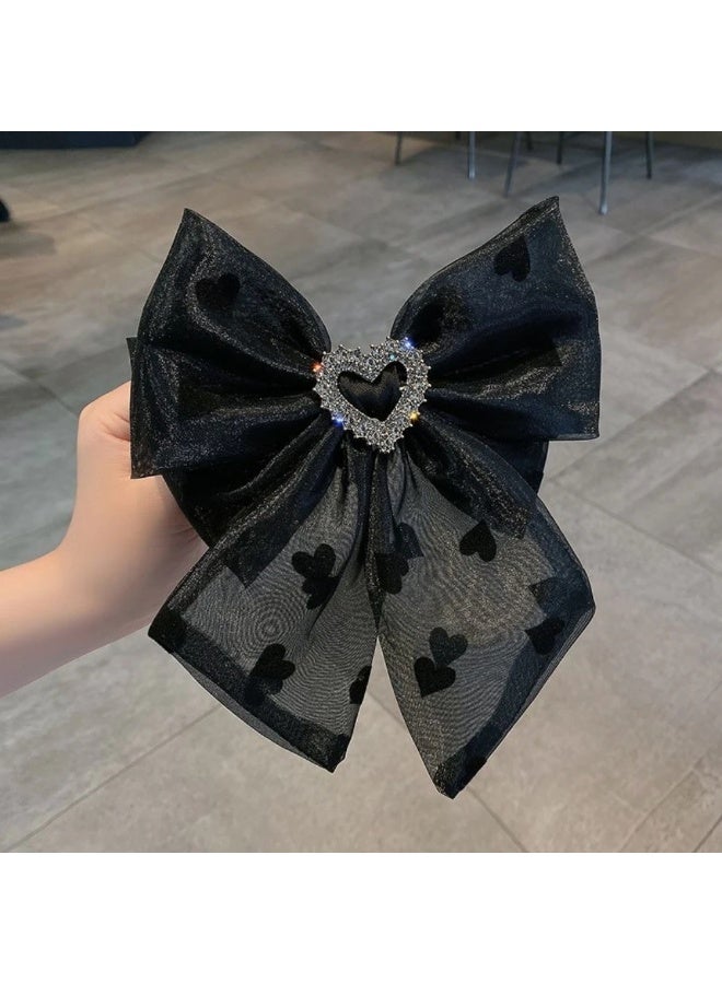 Goolsky Netted Bow Large Hair Clip Hairpin Side Clip High-end Small Fragrance Wind Print Rhinestone Back-of-the-Head Spring Clip Women's Decoration - Image 1