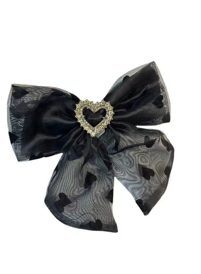 Goolsky Netted Bow Large Hair Clip Hairpin Side Clip High-end Small Fragrance Wind Print Rhinestone Back-of-the-Head Spring Clip Women's Decoration - Image 3