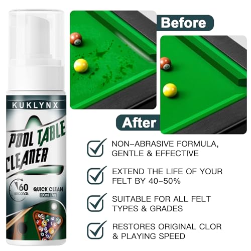 KukLynx Foam Billiard Tables Cleaner Spray with 2 Pool Table Brushes, 1 Static Gloves, 1 Cloth - Essential Pool Table Cleaning Kit & Billiards Pool Table Accessories Kit for Billiards Players - Image 4