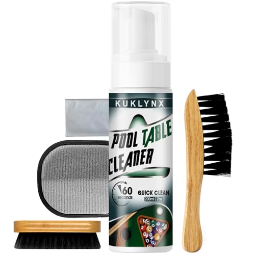 KukLynx Foam Billiard Tables Cleaner Spray with 2 Pool Table Brushes, 1 Static Gloves, 1 Cloth - Essential Pool Table Cleaning Kit & Billiards Pool Table Accessories Kit for Billiards Players - Image 1