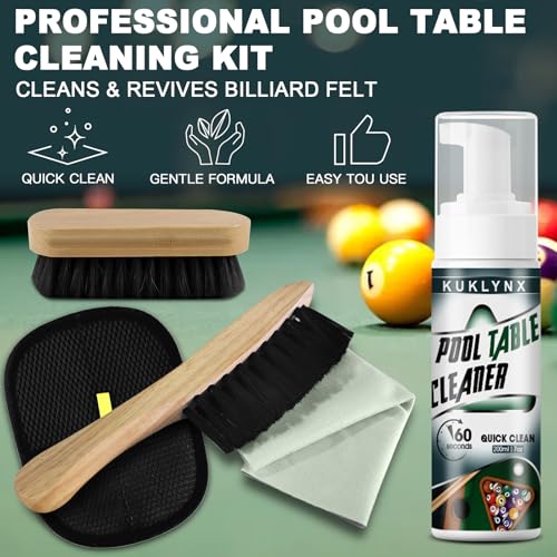 KukLynx Foam Billiard Tables Cleaner Spray with 2 Pool Table Brushes, 1 Static Gloves, 1 Cloth - Essential Pool Table Cleaning Kit & Billiards Pool Table Accessories Kit for Billiards Players - Image 3