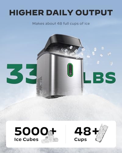Silonn Nugget Ice Maker Countertop, Pebble Ice Maker with Soft Chewable Ice, One-Click Operation Ice Machine with Self-Cleaning, 33lbs/24H, Stainless Steel - Image 3