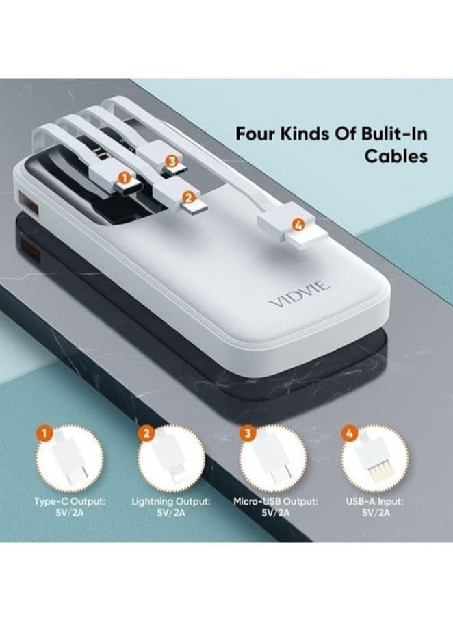 فيدفي - باور بانك Vidvie PB758 4 في 1 (Usb,Type-c,Micro,) شاحن سريع 10,000 مللي أمبير - 4 كابلات مدمجة (أبيض) - Image 1