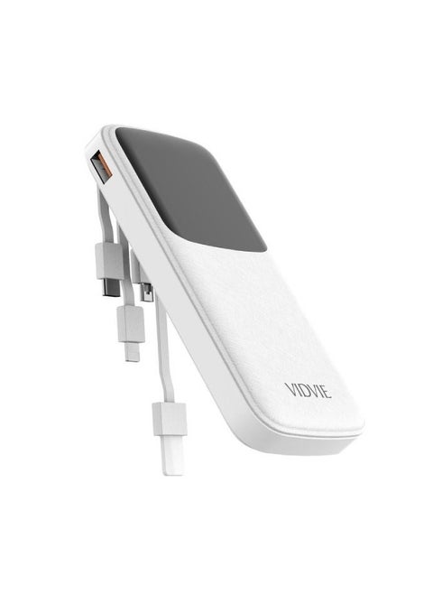 باور بانك Vidvie PB758 4 في 1 (Usb,Type-c,Micro,) شاحن سريع 10,000 مللي أمبير - 4 كابلات مدمجة (أبيض)
