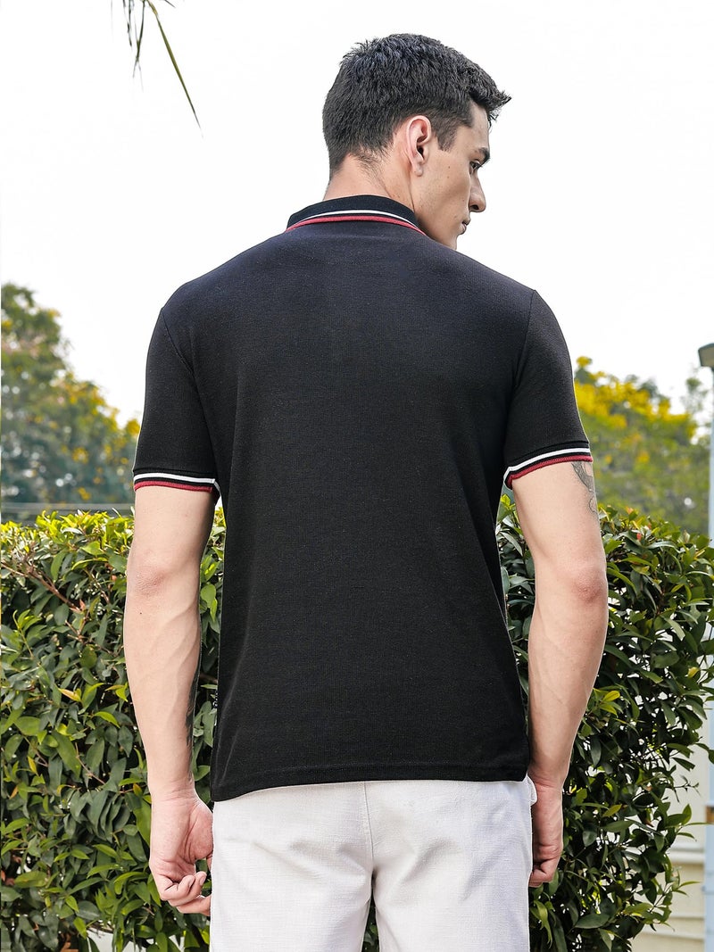 Thomas Scott Men's | Solid | Knitted | Polyster Blend | Knitted | Polo | Ribbed Sleeve | Short Sleeve | Tshirt for Men (TSSMPT06_Black_S) - Image 4