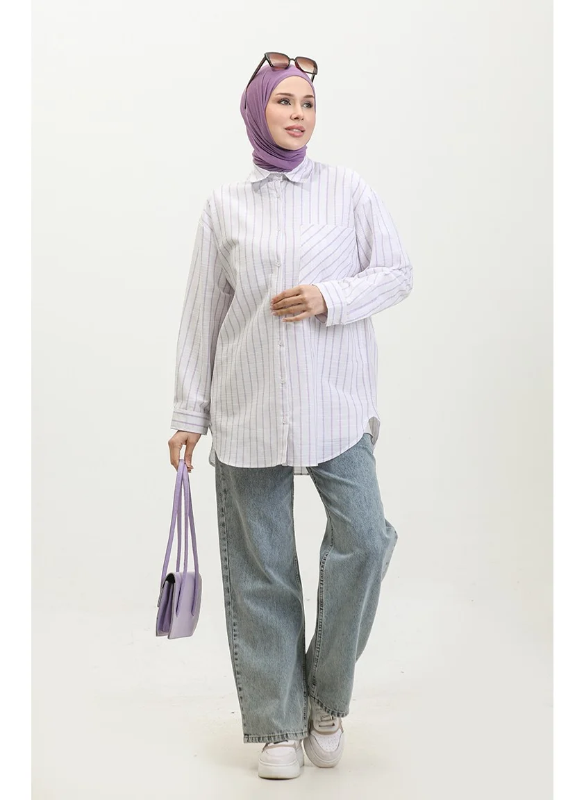 Sefa Merve Linen Blend Striped Shirt 4818-02 Lilac