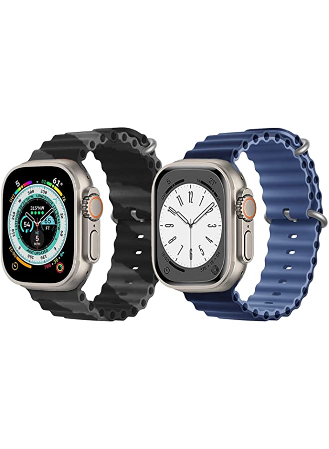 IAF Silicone Ocean Band Strap for Apple Watch Ultra 8 49mm Black/Gray Double Line Strap with Navy Blue/Blue Double Side Strap Set of 2
