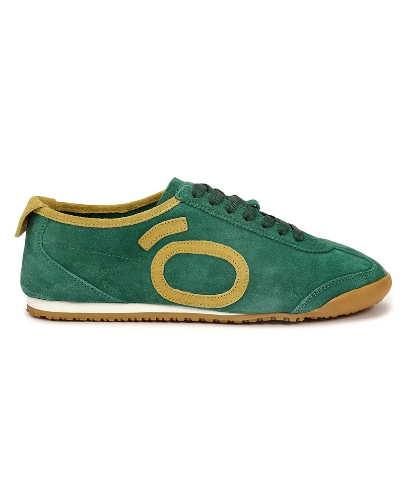 بيواكوف Men's Forest Green Breezer Color Block Suede Leather Low-Top Sneakers