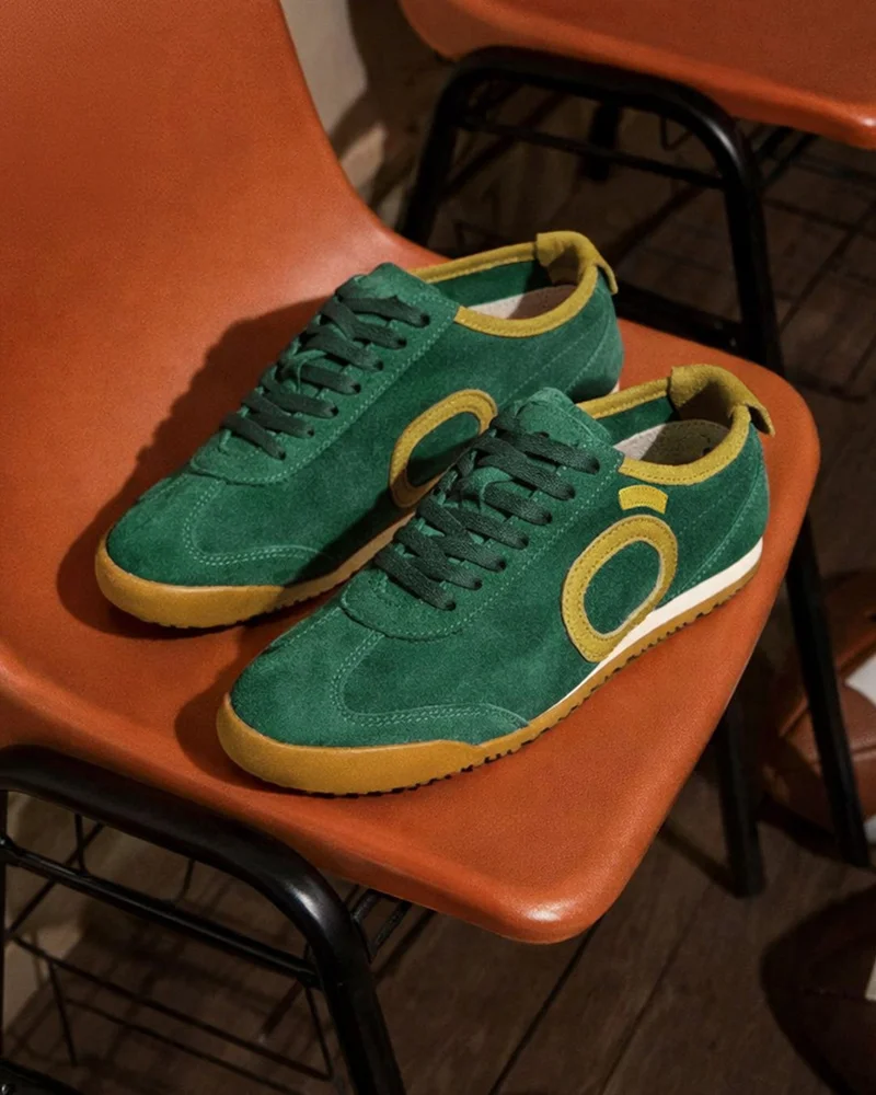 بيواكوف Men's Forest Green Breezer Color Block Suede Leather Low-Top Sneakers