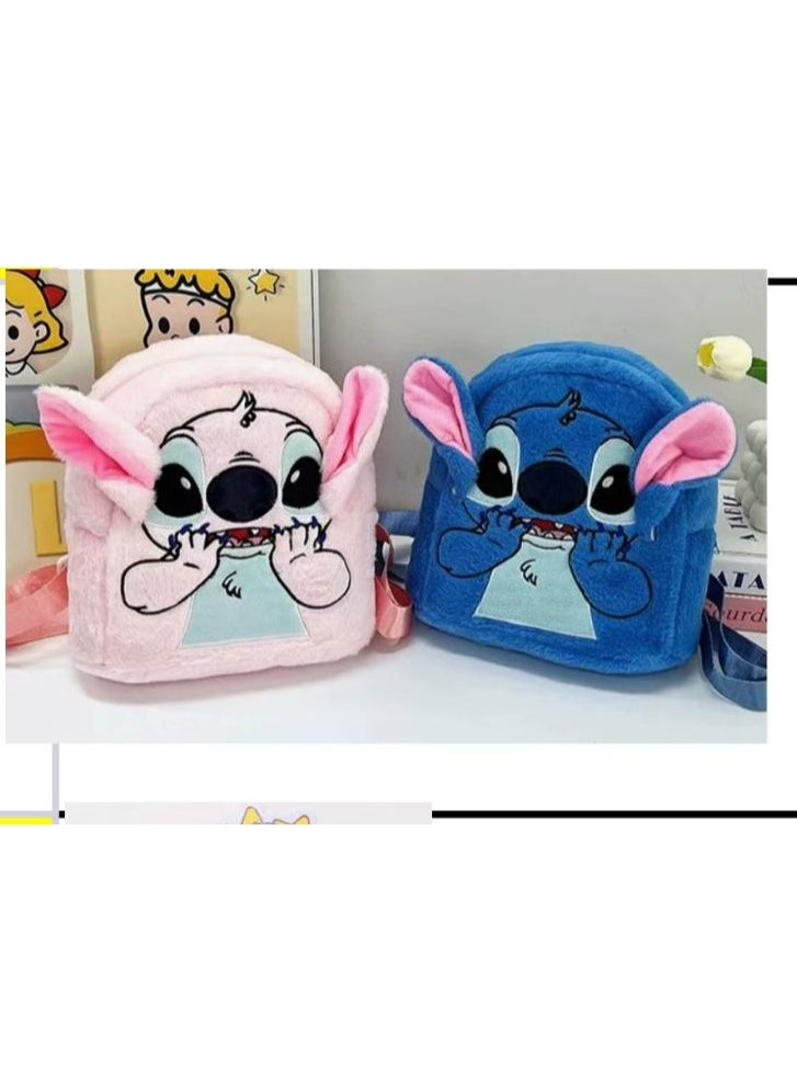 Generic New Plush Backpack Blue PinkStitch Funny Cartoon Large-Capacity Student Backpack Kindergarten Bag Child Gift pack of 2 