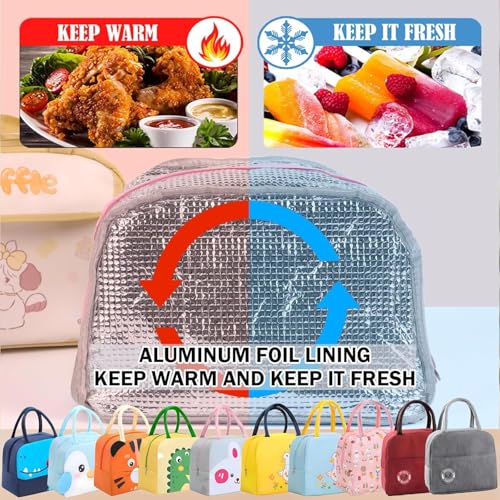 Flywind Kids Lunch Bag for Girls Boys Students | Small Foldable Waterproof Lunch Box for Travel Picnic School | Reusable Cartoon Insulated Lunchbag (Yellow Dino) - Image 3