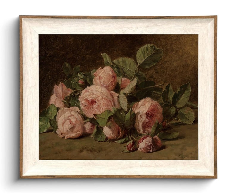KISSFOX Framed Wall Art Vintage Wall Decor Rose Canvas Art Flowers Pictures Antique Paintings Moody Artwork For Living Room Bedroom Bathroom Kitchen - Image 1