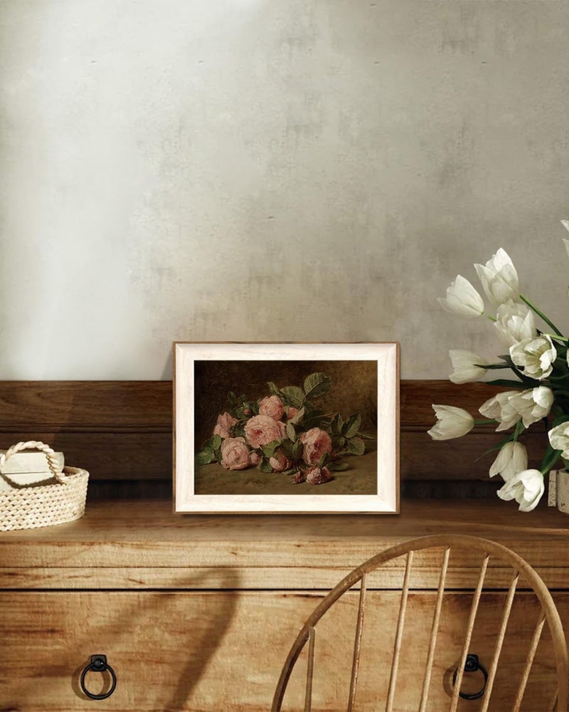 KISSFOX Framed Wall Art Vintage Wall Decor Rose Canvas Art Flowers Pictures Antique Paintings Moody Artwork For Living Room Bedroom Bathroom Kitchen - Image 3