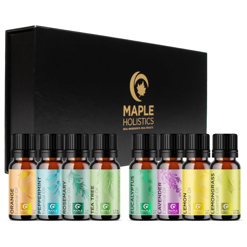Maple Holistics مجموعة زيوت عطرية نقية للناشر - زيوت عطرية للعلاج بالروائح للناشرات للاستخدام المنزلي والسفر والعناية الذاتية مع زيوت عطرية عالية الجودة للشعر والبشرة والأظافر - مجموعة زيوت عطرية للناشر - Image 1
