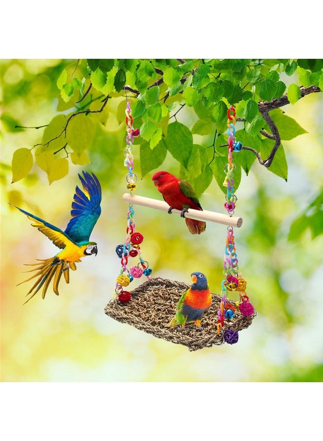 Ahier Swing Toys With Wood Perch, Ahier Bird Seagrass Woven Hammock Swing Mat Bird Climbing Hammock Bird Perch Stand Chewing Toy For Parakeets, Budgie, Conure, Cockatiel, Lovebird  - Image 5