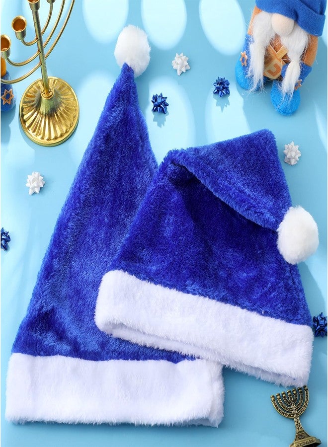 Cutecrop 12 Pcs Hanukkah Hats Blue Santa Hat Short Plush Christmas Santa Hats with White Cuffs Chanukah Party Decorations for Men Women Hanukkah Xmas Party Costume Accessories Holiday Gifts - Image 3