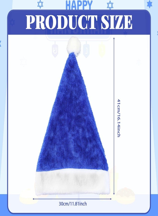 Cutecrop 12 Pcs Hanukkah Hats Blue Santa Hat Short Plush Christmas Santa Hats with White Cuffs Chanukah Party Decorations for Men Women Hanukkah Xmas Party Costume Accessories Holiday Gifts - Image 2
