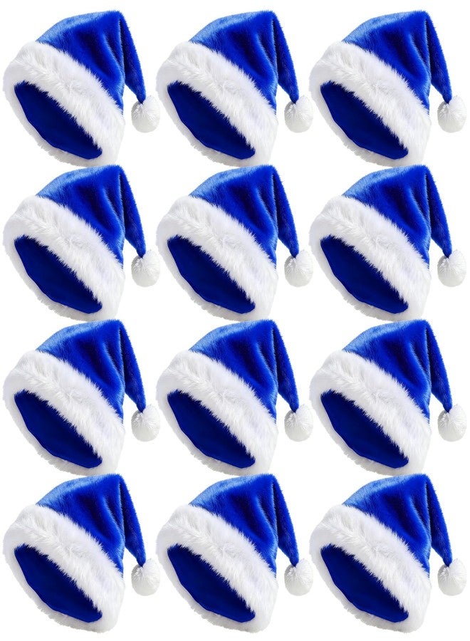 Cutecrop 12 Pcs Hanukkah Hats Blue Santa Hat Short Plush Christmas Santa Hats with White Cuffs Chanukah Party Decorations for Men Women Hanukkah Xmas Party Costume Accessories Holiday Gifts - Image 1