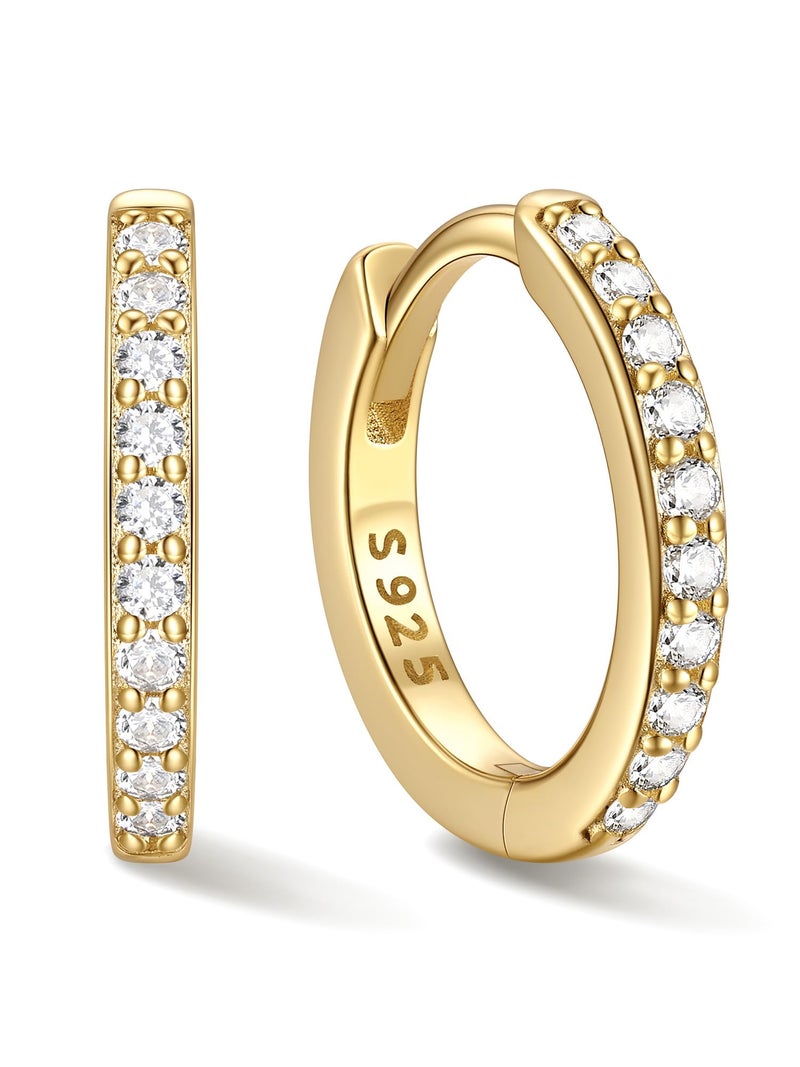 ChicSilver 14K Gold Plated Sterling Silver Huggie Hoop Earrings Cubic Zirconia Hoop Earrings for Women Small Cartilage Earrings Hypoallergenic 10MM - Image 1