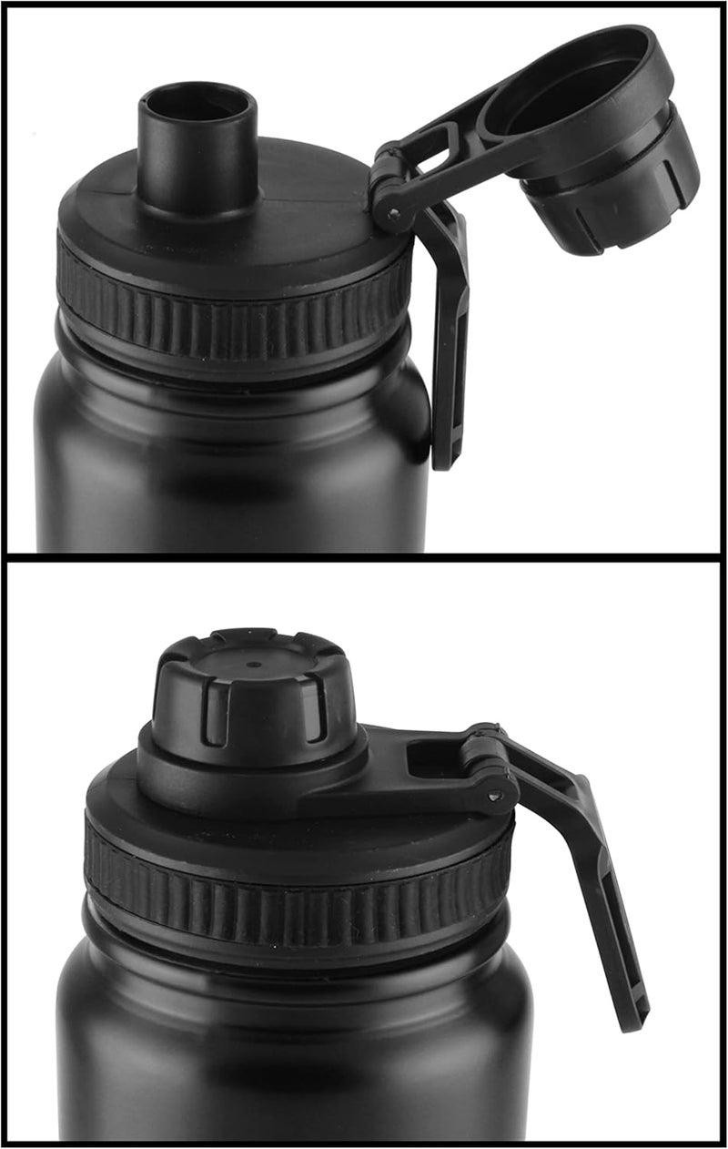 Nessan Vacuum Insulated Water Bottle, Stainless Steel Double Wall Flask Metal Sports Can With Leak-Proof Screw Cap - Black - Image 2
