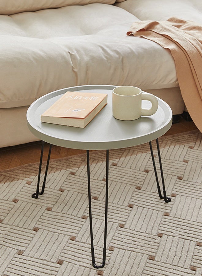Hanayo طاولة جانبية قابلة للحمل طاولة قهوة دائرية قابلة للطي طاولة صينية صغيرة بسطح أملس طاولة بجانب السرير لغرفة المعيشة وغرفة النوم (بيضاء) - Image 2