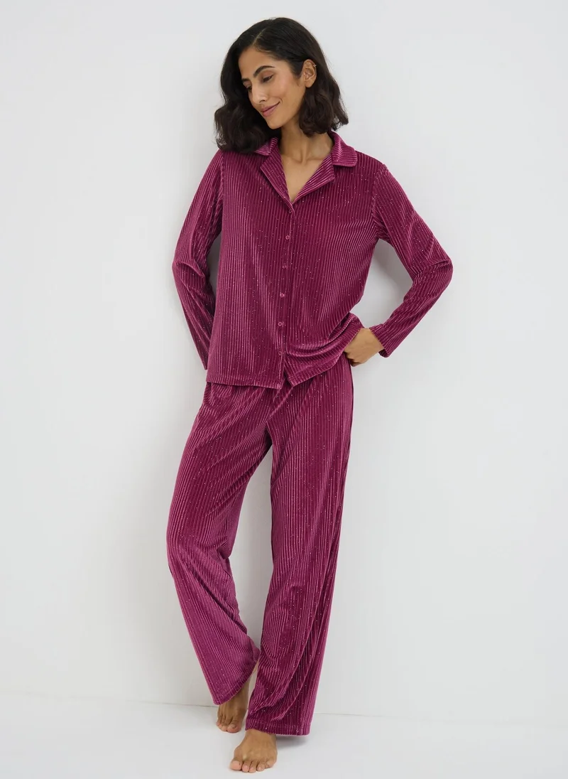 Matalan Burgundy Sparkle Traditional Pyjama Set
