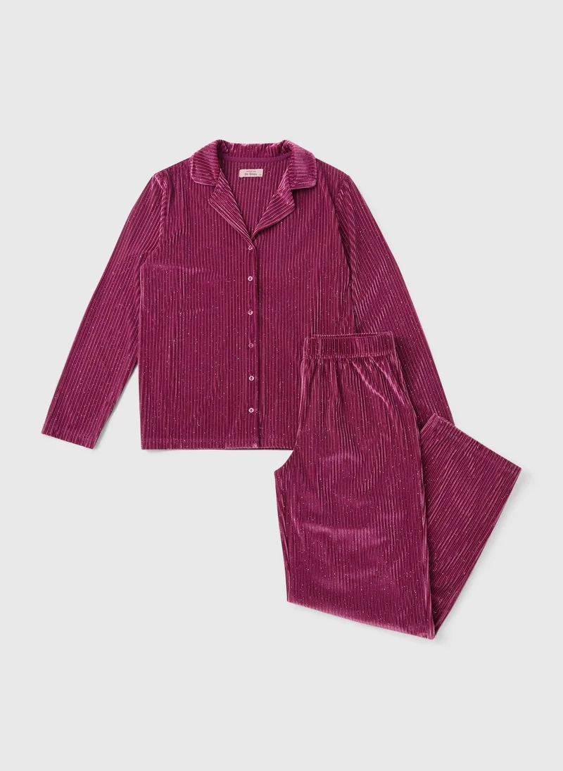 Matalan Burgundy Sparkle Traditional Pyjama Set