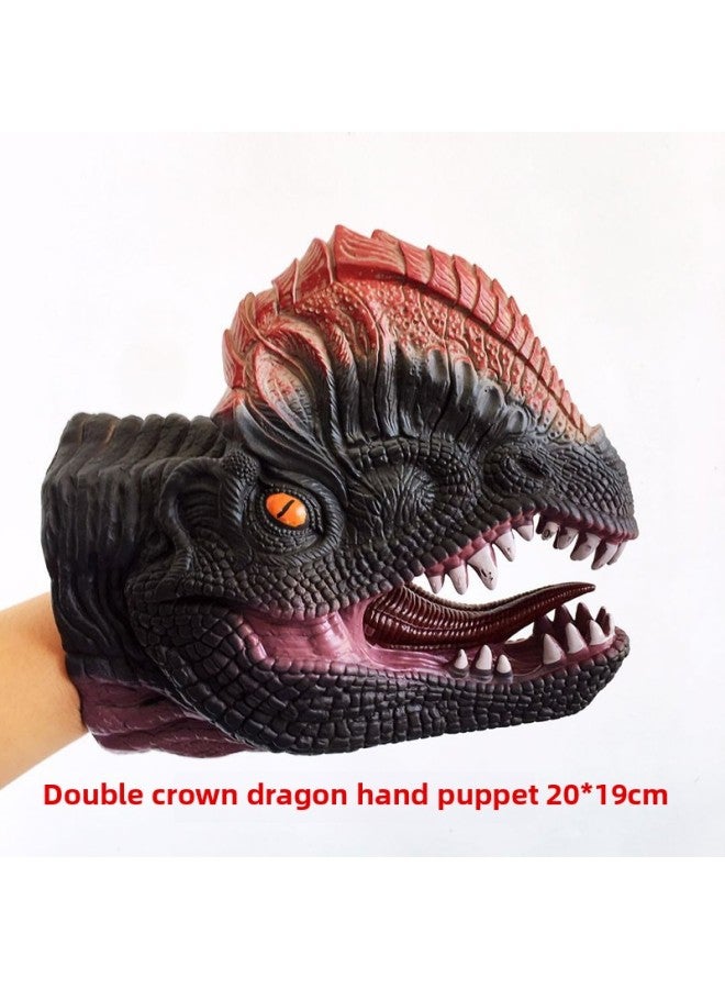 A Generation Of Dinosaur Hand Doll Toys Simulation Soft Rubber Animal Children's Toys Parent-child Interactive Games Tyrannosaurus Rex-Color:Double-Crown Dragon Hand Puppet - Image 1
