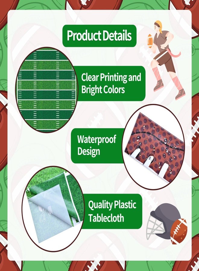 SpinLaLa 2-Piece 54 x 108 Inch Football Plastic Tablecloth Set – Green Field and Brown Football Disposable Rectangle Table Covers for Game Day, Tailgate, and Sports-Themed Parties - Image 3