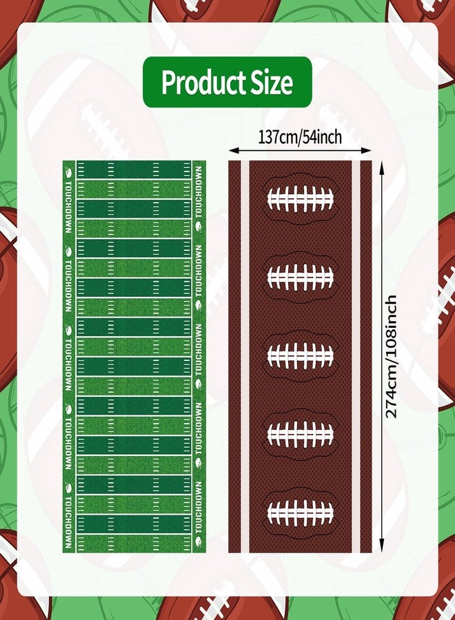 SpinLaLa 2-Piece 54 x 108 Inch Football Plastic Tablecloth Set – Green Field and Brown Football Disposable Rectangle Table Covers for Game Day, Tailgate, and Sports-Themed Parties - Image 2