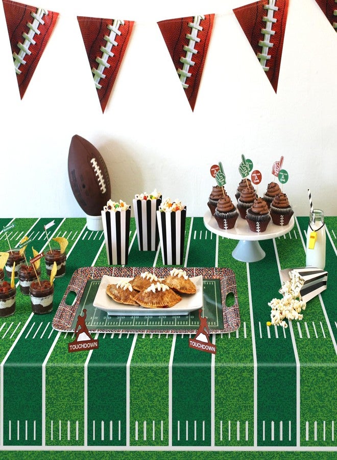 SpinLaLa 2-Piece 54 x 108 Inch Football Plastic Tablecloth Set – Green Field and Brown Football Disposable Rectangle Table Covers for Game Day, Tailgate, and Sports-Themed Parties - Image 4