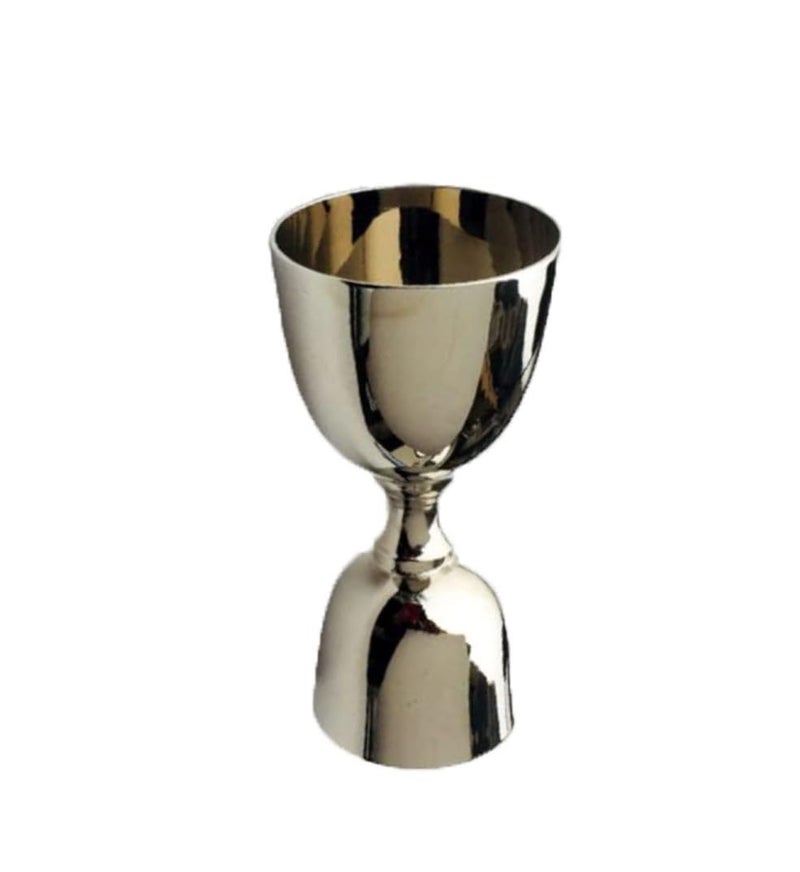 STREET MART Pure Brass Peg Measure Cup, Double-Sided 30ml/60ml, Bar Tool peetal Jigger Engraved Design (1, Brass Silver Smooth) - Image 1