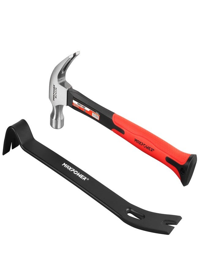 MAXPOWER Hammer and Pry Bar Set, 20oz Claw Hammer &15-inch Flat Pry Bar - Image 1