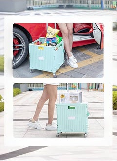 Generic Marketero Collapsible Shopping Box Trolley on Wheels 4 Wheels 360°Rotate Folding Teacher Trolley Cart with Wheels Heavy Duty 30kg Capacity & Telescopic Handle for Camping Shopping Grey  - Image 3