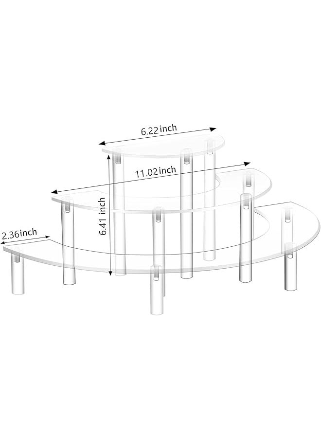 erorex - 3 Tier Acrylic Clear Cupcake Stand Risers For Amiibo Funko Pop Figures Food Desserts Holder Half Moon Risers For Display Dessert Table Display Set Perfume Display Stand Ect Clear 2Pcs - Image 1