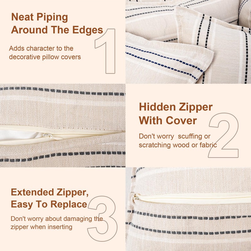 cygnus Decorative Linen Striped Throw Pillow Covers 18x18 Inch Set of 2 Neutral Boho Farmhouse Textured Cushion Covers Modern Home Decor for Couch Sofa Bed Living Room,Beige and Gray - Image 3