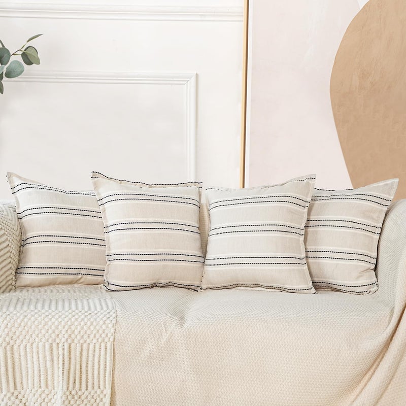 cygnus Decorative Linen Striped Throw Pillow Covers 18x18 Inch Set of 2 Neutral Boho Farmhouse Textured Cushion Covers Modern Home Decor for Couch Sofa Bed Living Room,Beige and Gray - Image 5