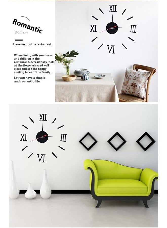 3D Wall Clock Sticker Black 40x40cm, Large 3D DIY Wall Clock Frameless Wall Clock Big Roman Numerals Clock Giant Mirror Wall Clock for Living Room Bedroom Wall Home Decorations  - Image 5