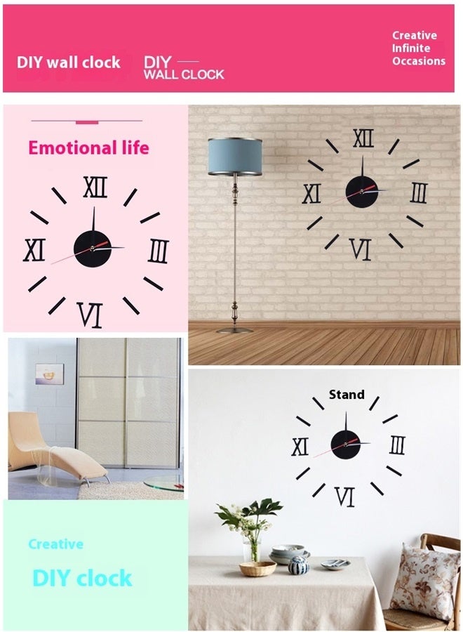 3D Wall Clock Sticker Black 40x40cm, Large 3D DIY Wall Clock Frameless Wall Clock Big Roman Numerals Clock Giant Mirror Wall Clock for Living Room Bedroom Wall Home Decorations  - Image 4