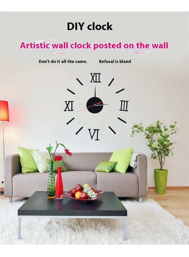3D Wall Clock Sticker Black 40x40cm, Large 3D DIY Wall Clock Frameless Wall Clock Big Roman Numerals Clock Giant Mirror Wall Clock for Living Room Bedroom Wall Home Decorations  - Image 2