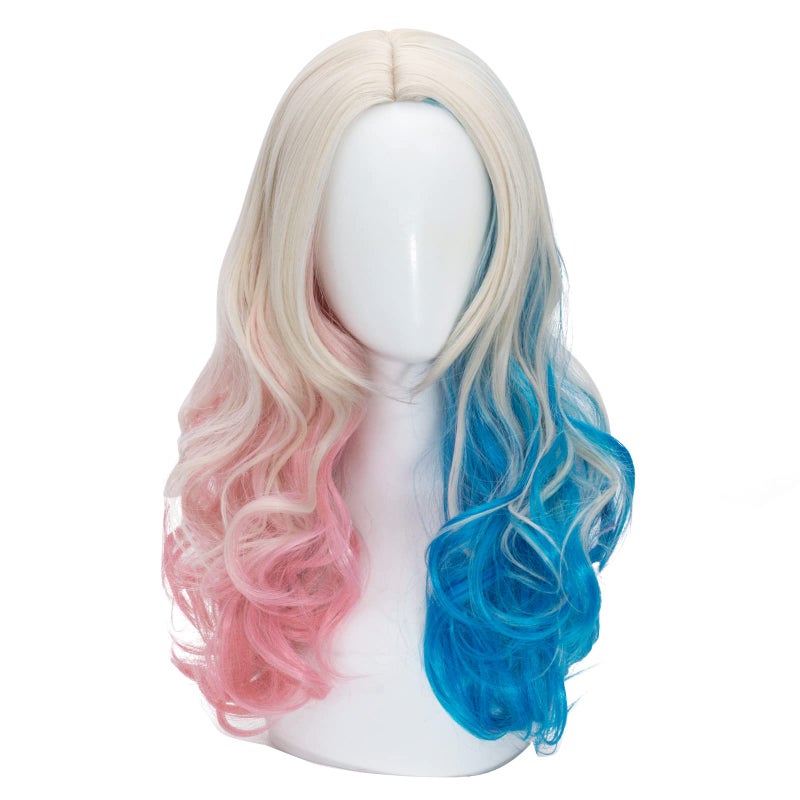 TSNOMORE Pink and Blue Long Curly Wigs for Women Nobangs Clip on Ponytails Cosplay WigHalloween Party Show Daily use Wig