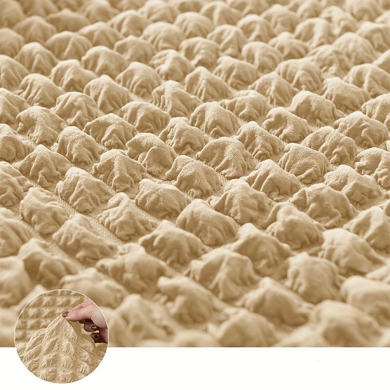 Matcha Green Seersucker Footstool Cover With Elastic Closure Easy Wash Retro Decor - Image 2