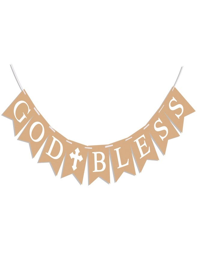 Oarkive God Bless Banner for Baptism, First Communion Decorations, Baby Christening Decor, Rustic Baptism Banner for Boys Girls, Confirmation Party Supplies, Religious God Bless Sign - Image 1
