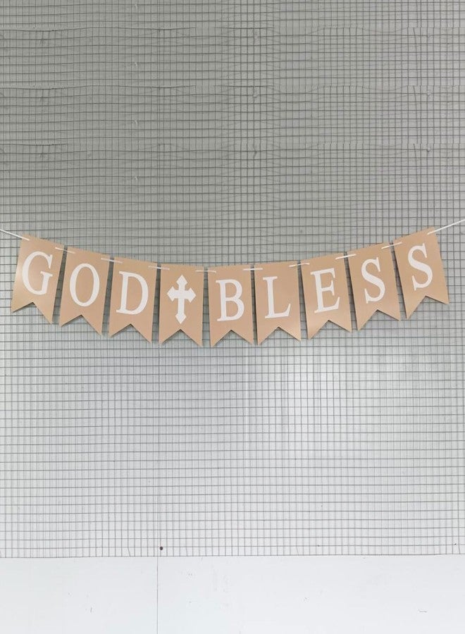 Oarkive God Bless Banner for Baptism, First Communion Decorations, Baby Christening Decor, Rustic Baptism Banner for Boys Girls, Confirmation Party Supplies, Religious God Bless Sign - Image 5
