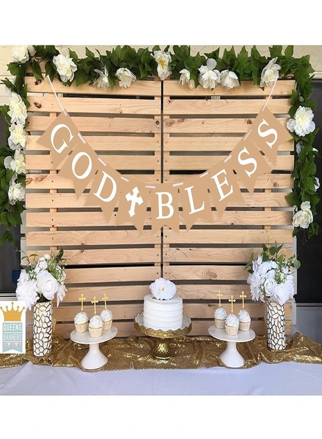 Oarkive God Bless Banner for Baptism, First Communion Decorations, Baby Christening Decor, Rustic Baptism Banner for Boys Girls, Confirmation Party Supplies, Religious God Bless Sign - Image 3