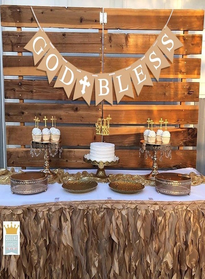 Oarkive God Bless Banner for Baptism, First Communion Decorations, Baby Christening Decor, Rustic Baptism Banner for Boys Girls, Confirmation Party Supplies, Religious God Bless Sign - Image 2