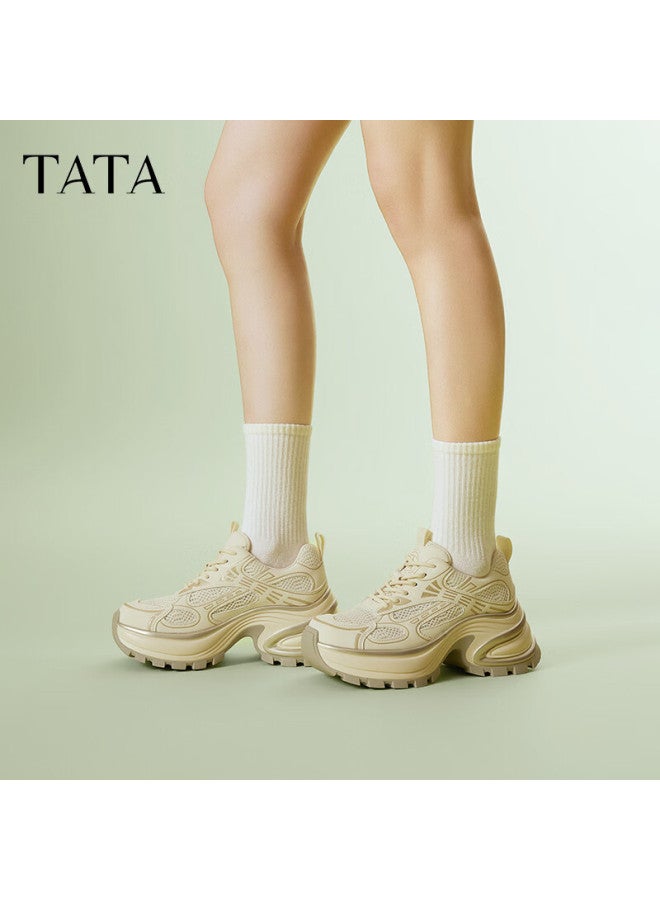 Tata Tata Interstellar Galaxy Thick-soled Dad Sneakers Breathable Casual Sports Shoes Beige/gold Am6 Size 36 - Image 1