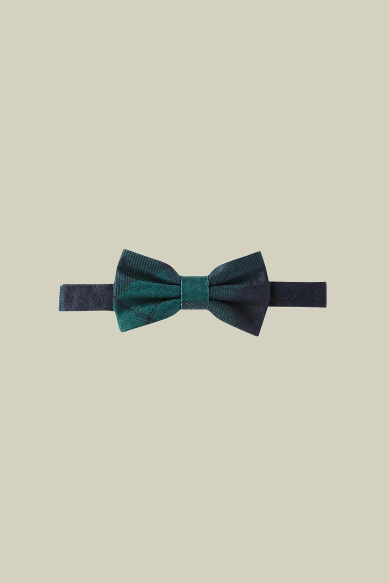Doppelganger Men's tartan patterned bow tie with a woollen finish - Blue/Green
