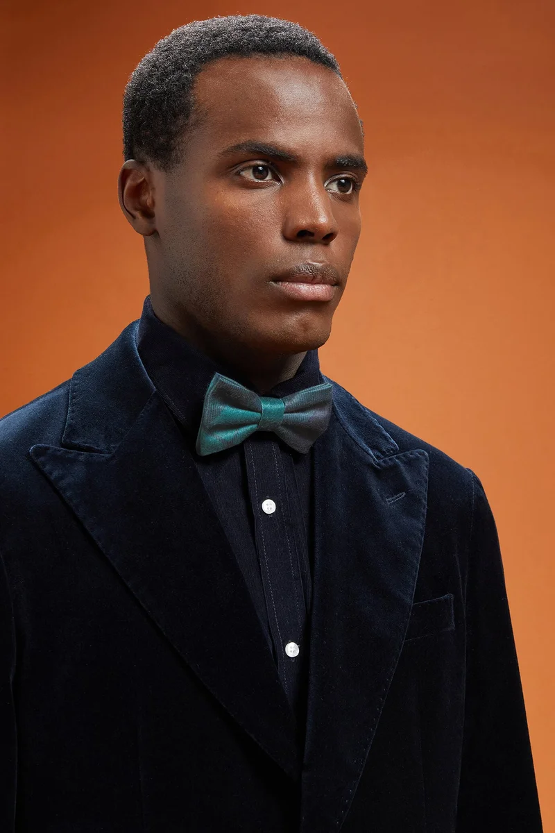 Doppelganger Men's tartan patterned bow tie with a woollen finish - Blue/Green