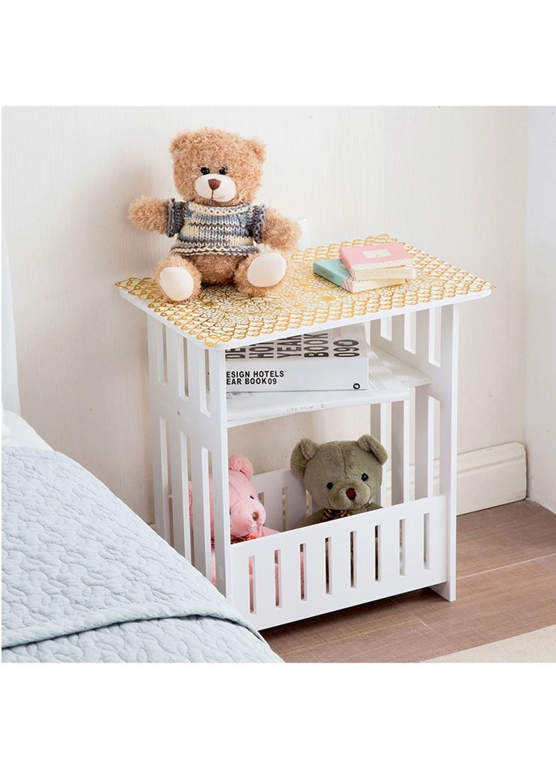LINGWEI - LINGWEI End Table Sofa Side Table For Clock Bedside Desk Nightstand 2 Tier Storage Basket Book Shelf Sink Organizer Multipurpose Simple Wooden Small Study Table With Bookshelf Coffee Table - Image 1